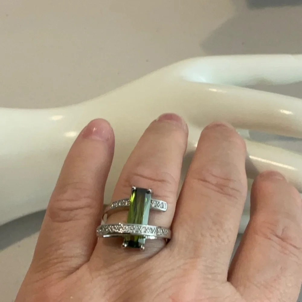 925 Olive Cubic Zirconia & Crystal Ring